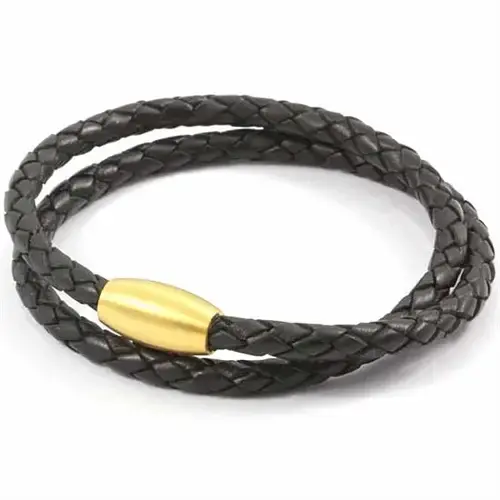Sort læderarmbånd med guldplateret lås - Marjoe.dk
