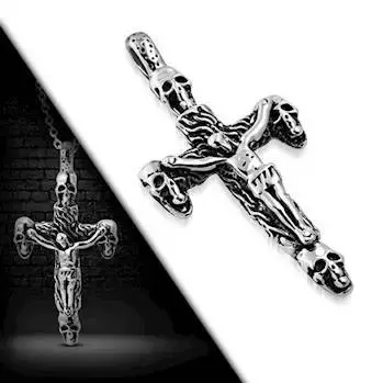Stort Stål Kors med Jesus - Unikt Halssmykke