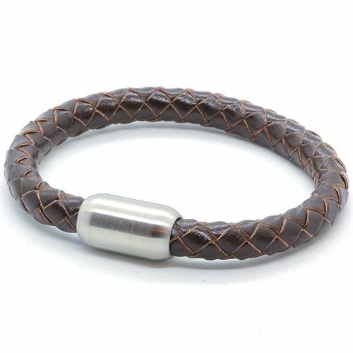 Mørk Brun Læderarmbånd med Magnetlås - Hurtig Levering!