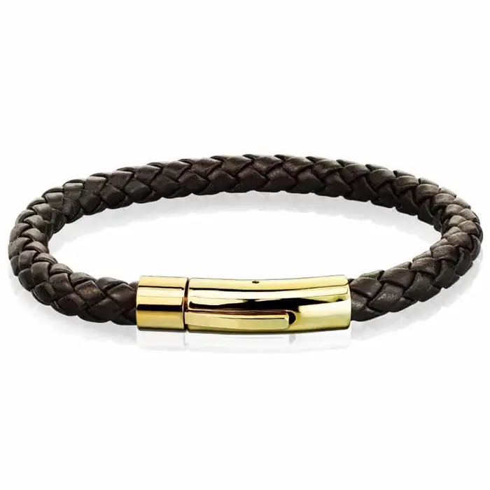 Mørk Brun IMT Læderarmbånd med Forgyldt Lås - Hurtig Levering