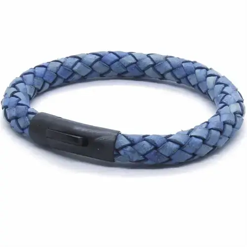 Blå Strato Læderarmbånd - Rustik Stil til Mænd