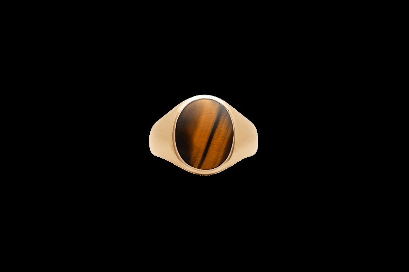 Ix Oval Signetring med Tiger Eye - Unisex Smykke
