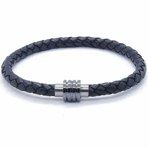 Leakos Sort Læderarmbånd til Mænd