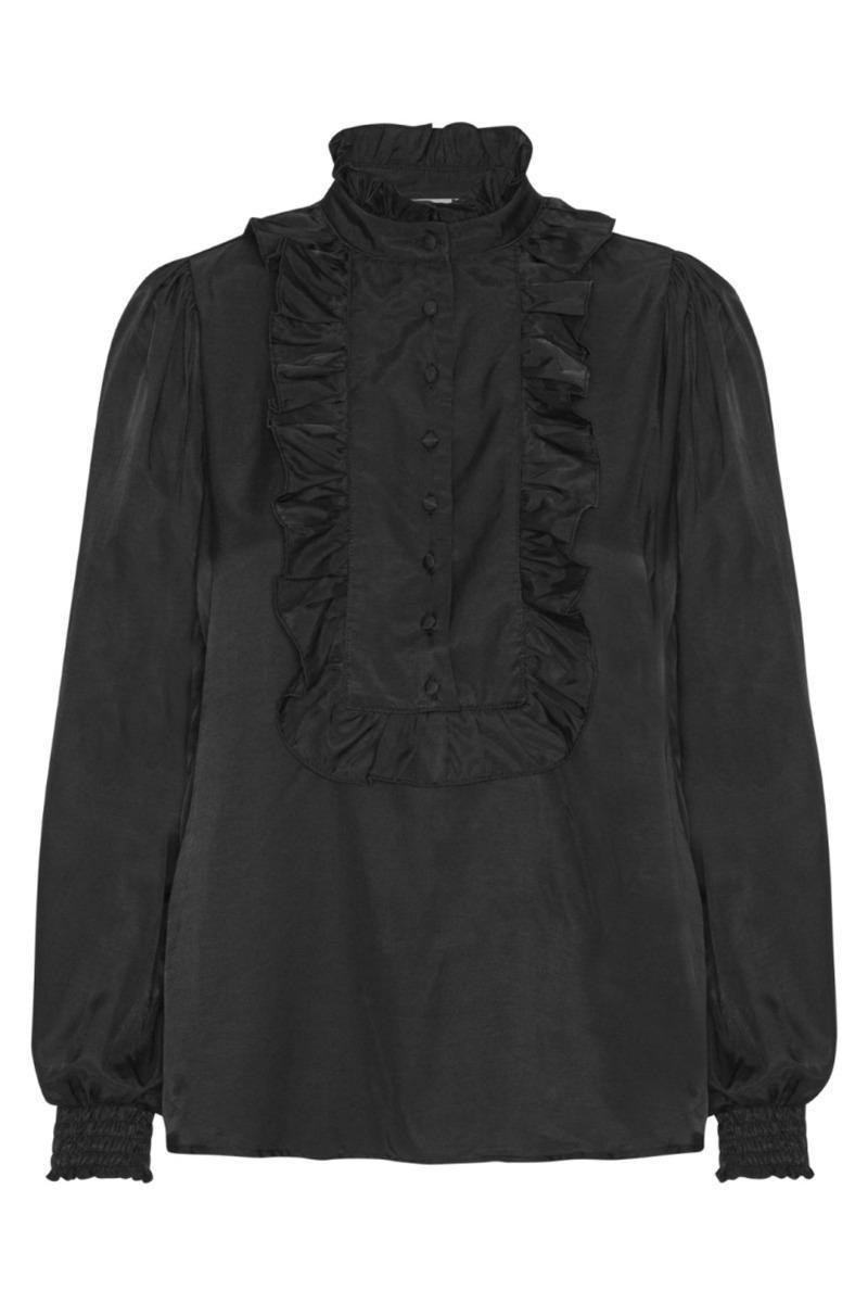 Sally Bluse - Sort med Flæser - Udsalg hos Lykke by Lykke