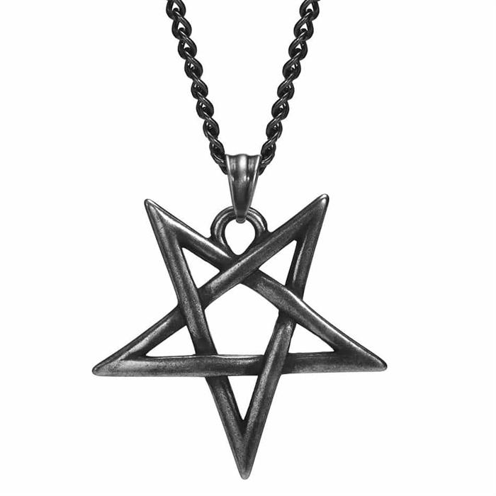 Okkult Pentagram Halssmykke i Oxyderet Stål - Bestil nu!