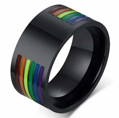 Bred G-Pride Ring i Stål med Regnbuefarver