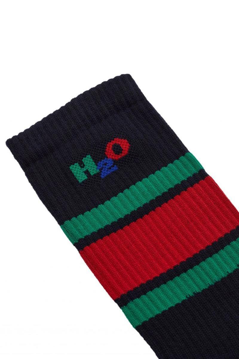 H2O Strømper - Crew Sock i Navy med Grøn og Rød Stripe