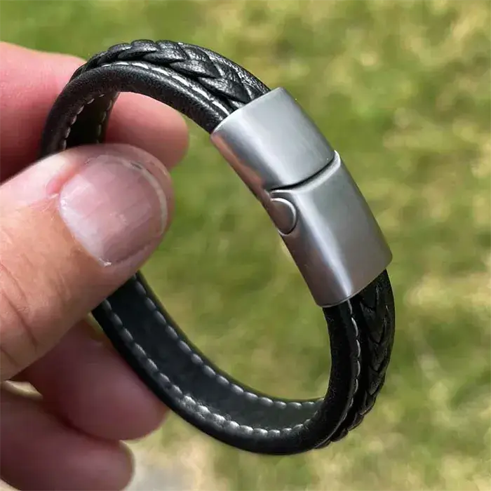 Mat Stål Major Læder Fletarmbånd