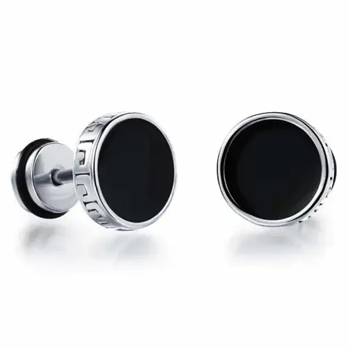 Ædelstål ørestik med sort agat - Hurtig levering!