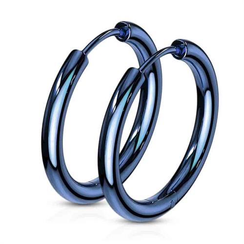 Blå ørering i ædelstål 18mm - Jewel Box tilbud!