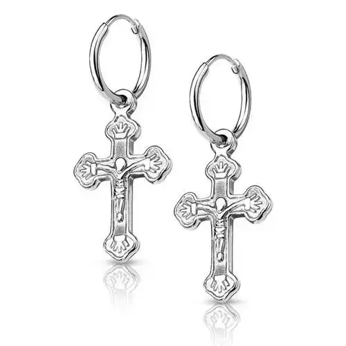 Jesus øreringe i ædelstål med kors - Hurtig levering!