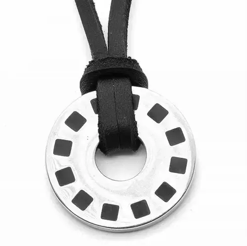 Halskæde i ædelstål og læder - Elegant herresmykke