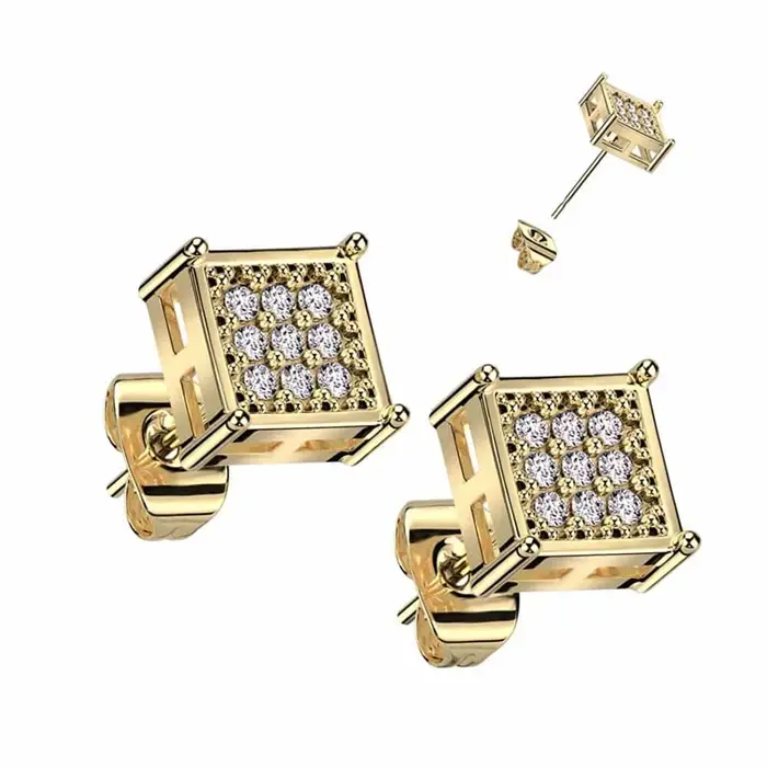 9 CZ Sten Ørestik i Forgyldt Design