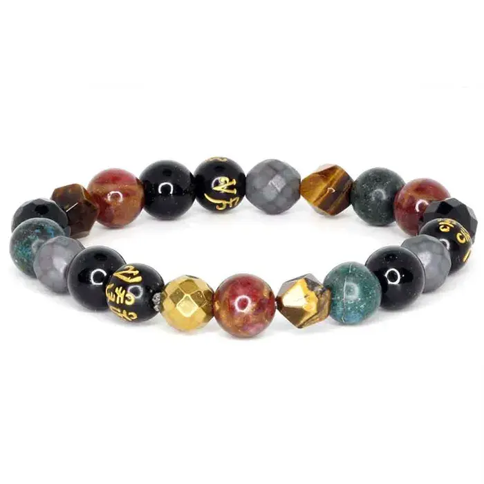 Orient Perlearmbånd 10mm med Sorte Perler og Guldtryk