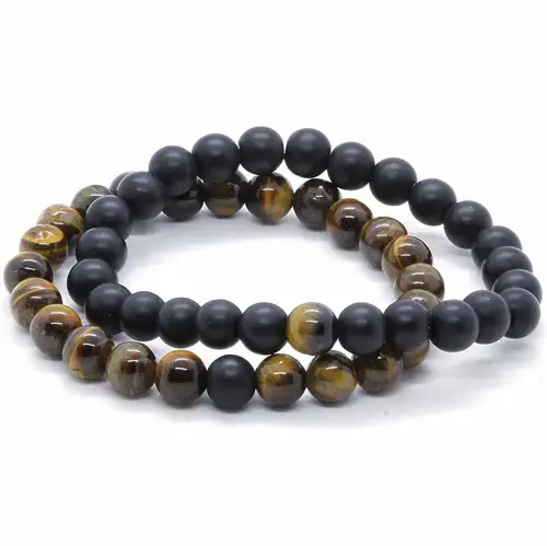 Tigereye og Laveperler Armbånd - 2 Stk Til Fantastisk Pris!