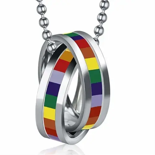Regnbue Vedhæng i Stål med Kæde - Støt LGBT Pride