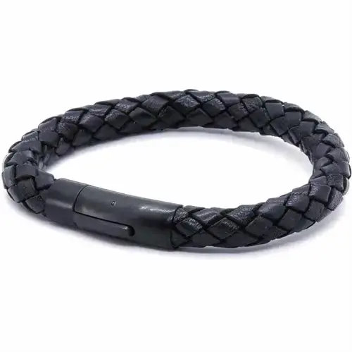 Mænds Sorte Læderarmbånd med Diagram
