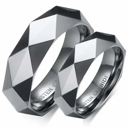 Facet Forlovelsesring i Tungsten Stål