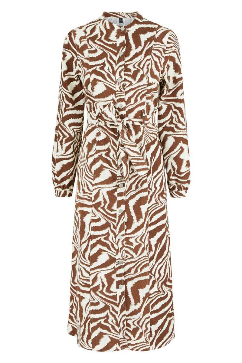 Yas - London Ls Midi Kjole - Ecru - Feminin Zebra Design