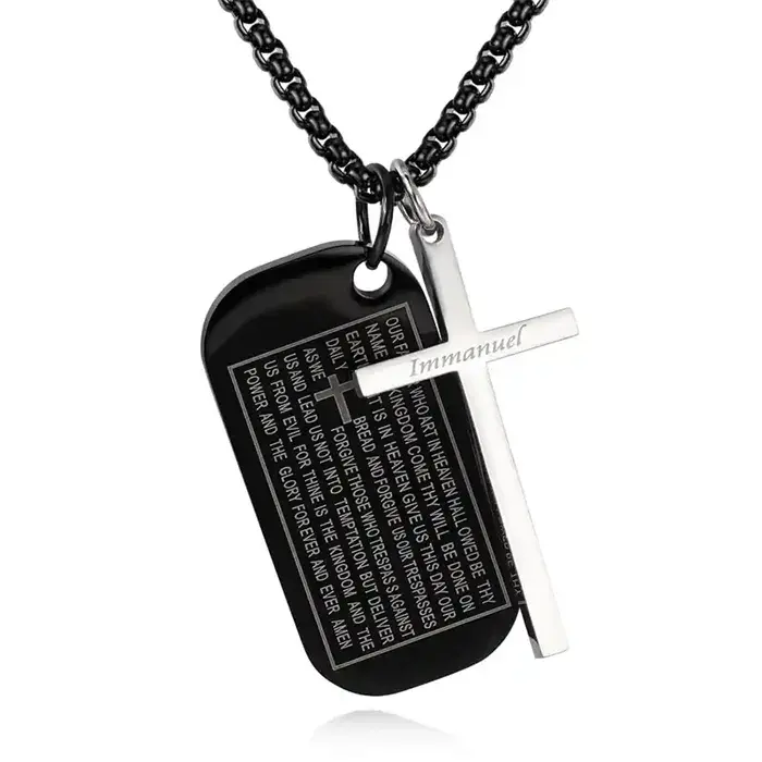 Eksklusiv Halskæde med Bibel Dog Tags og Kors