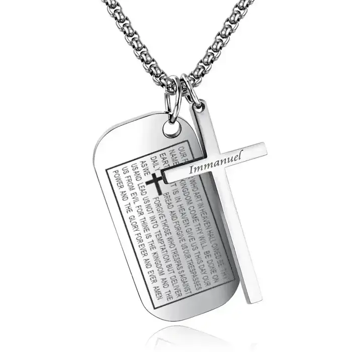 Unikt Bible Dog Tags og Kors Halskæde til Mænd