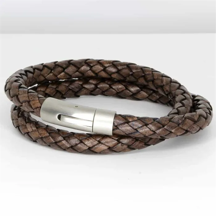 Brunt Læderarmbånd 8mm - Herrearmbånd i Læder
