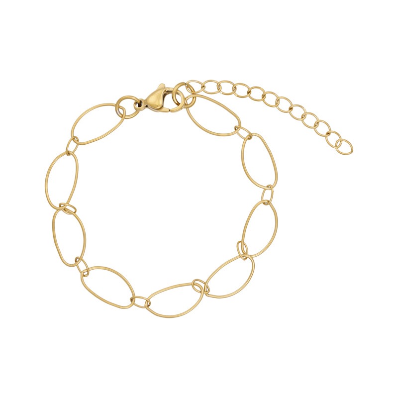 Armbånd I Stål Med Fine Ovale Ringe Belagt Med 14 K Guld
