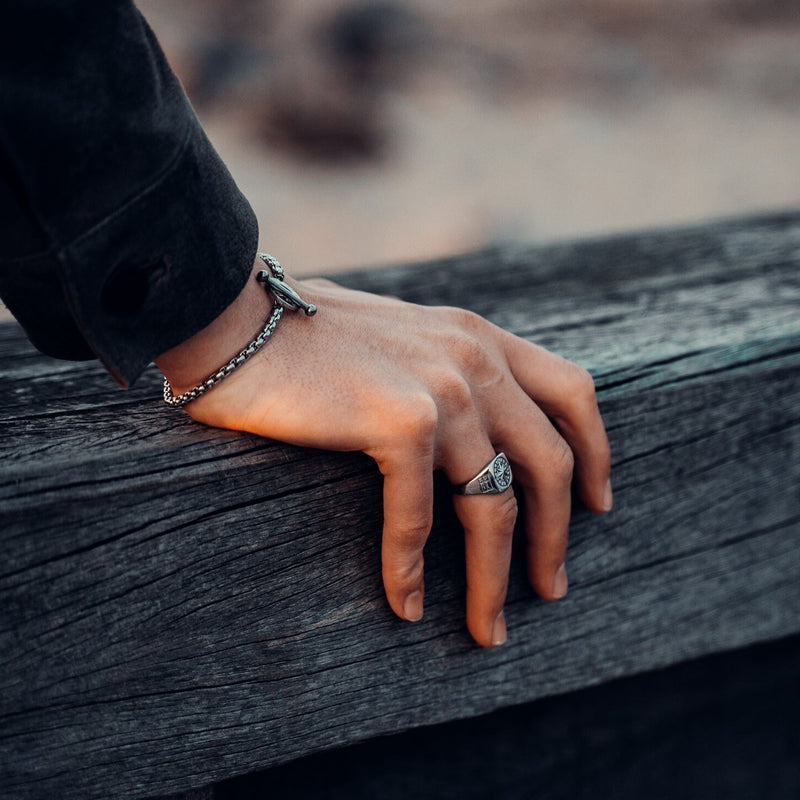 Compass Signature - Sølvtonet Ring - Str 6 - Herre - Northern Legacy