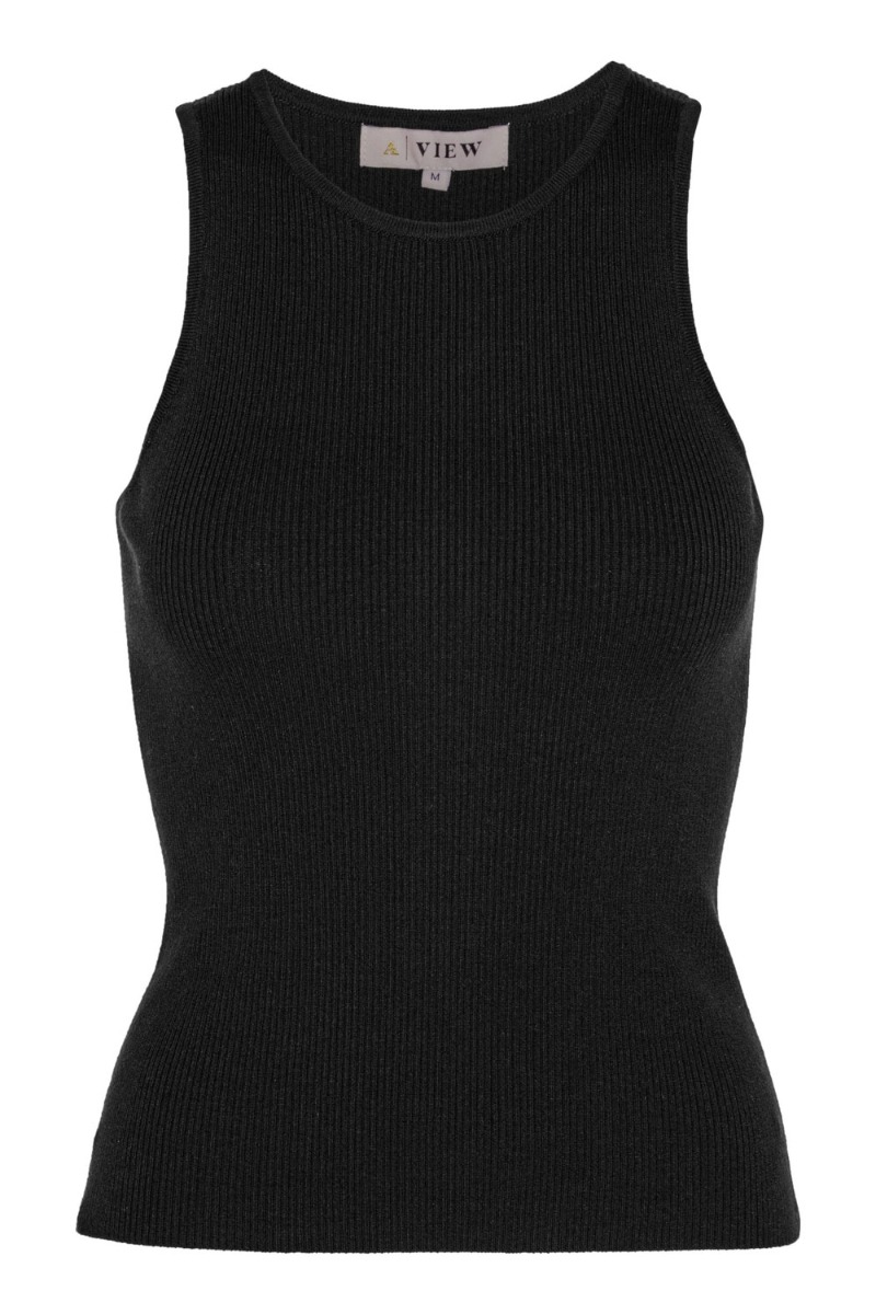 A-view - Top - Rib Knit Tank Top - Black