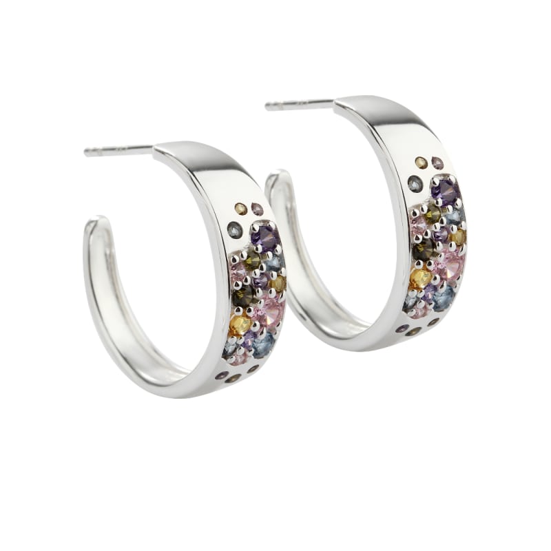 Pastel Stardust Hoop 20 Mm Creoler I Sterling Sølv Med Pastelfarvet Zirkonia