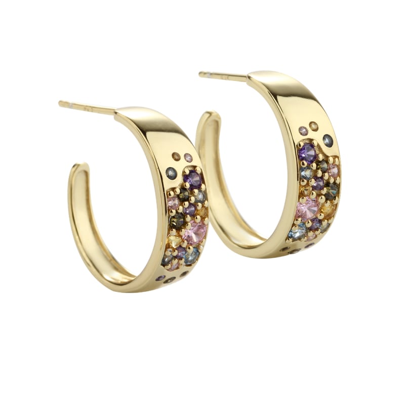 Pastel Stardust Hoop 20 Mm Creoler I Forgyldt Sterling Sølv Med Pastelfarvet Zirkonia
