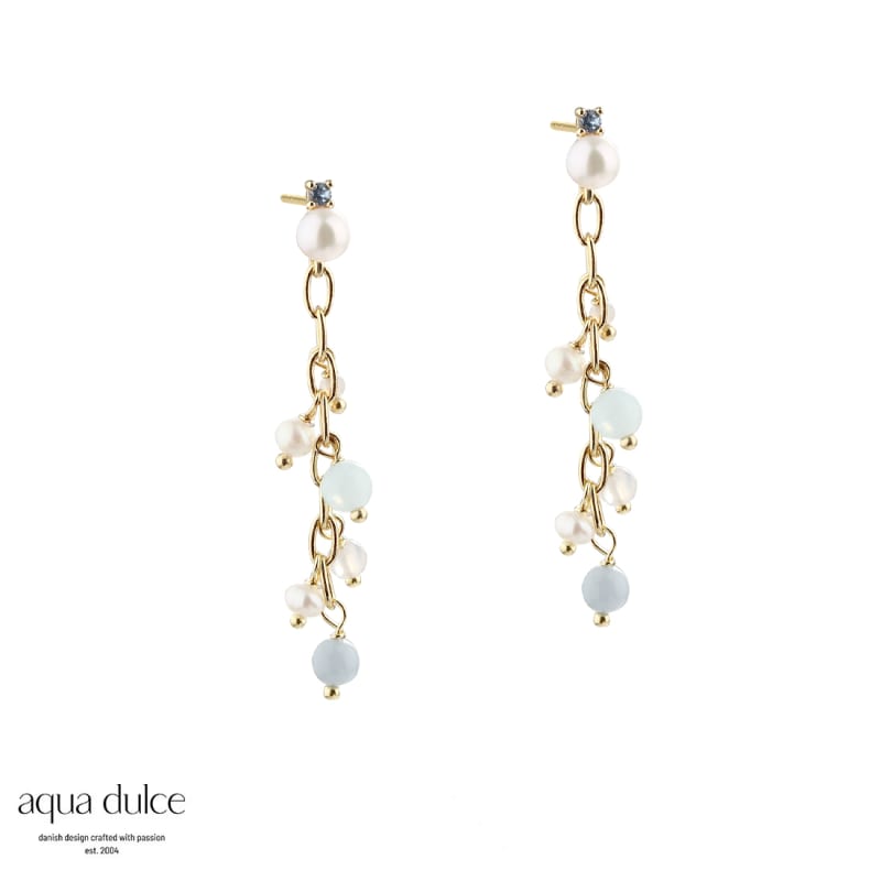 Sky Blue Chain Earring  Golden