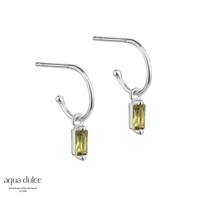 Ally Green 10 Mm Creol I Sterling Sølv Med Lille Baguette Vedhæng Med Oliven Zirkonia