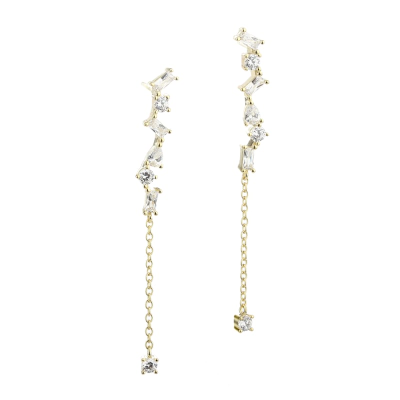 Baguette Love ørestikker I Forgyldt Sterling Sølv Med Flotte Klare Baguette Zirkonia