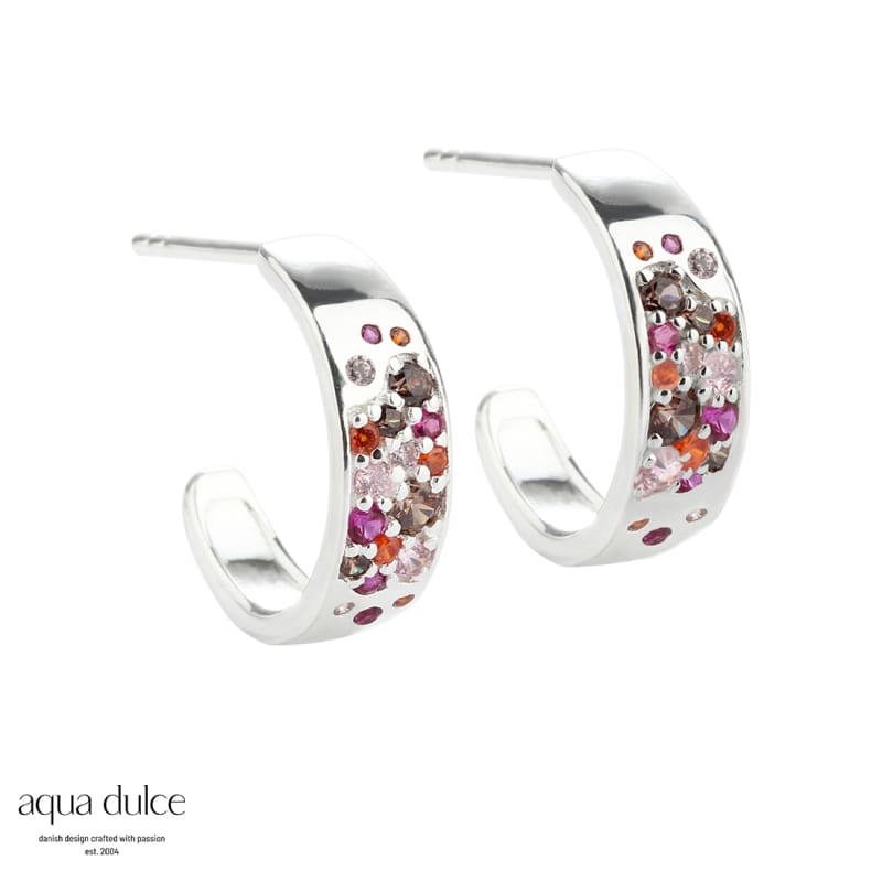 Pink Stardust Small Hoop 15 Mm Hoops I Sterling Sølv Med Pink Smokey Orange Rosa Zirkonia