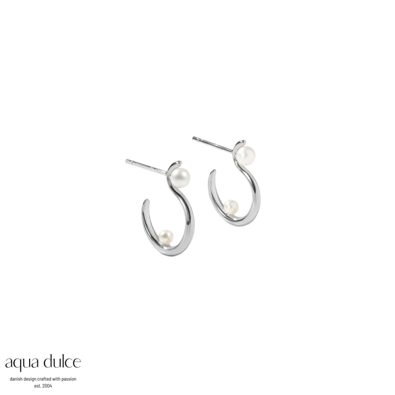 Swan Pearl Hoop Small  Silver