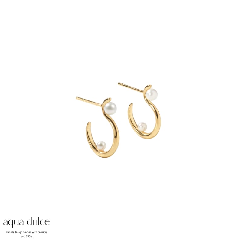 Swan Pearl Hoop Small  Golden