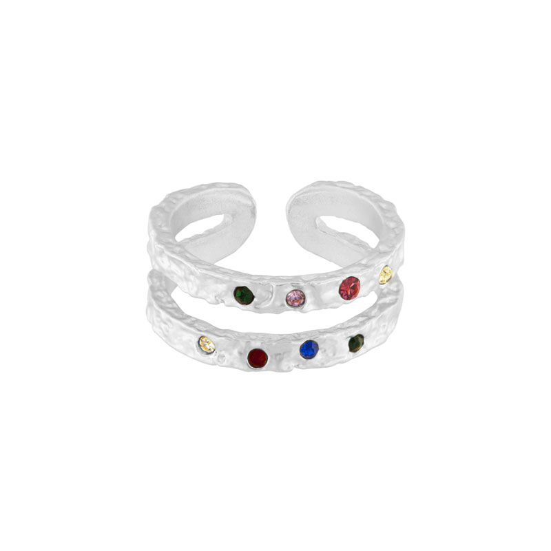 Amber Rainbow Sølv Ring med Glitrende Krystaller