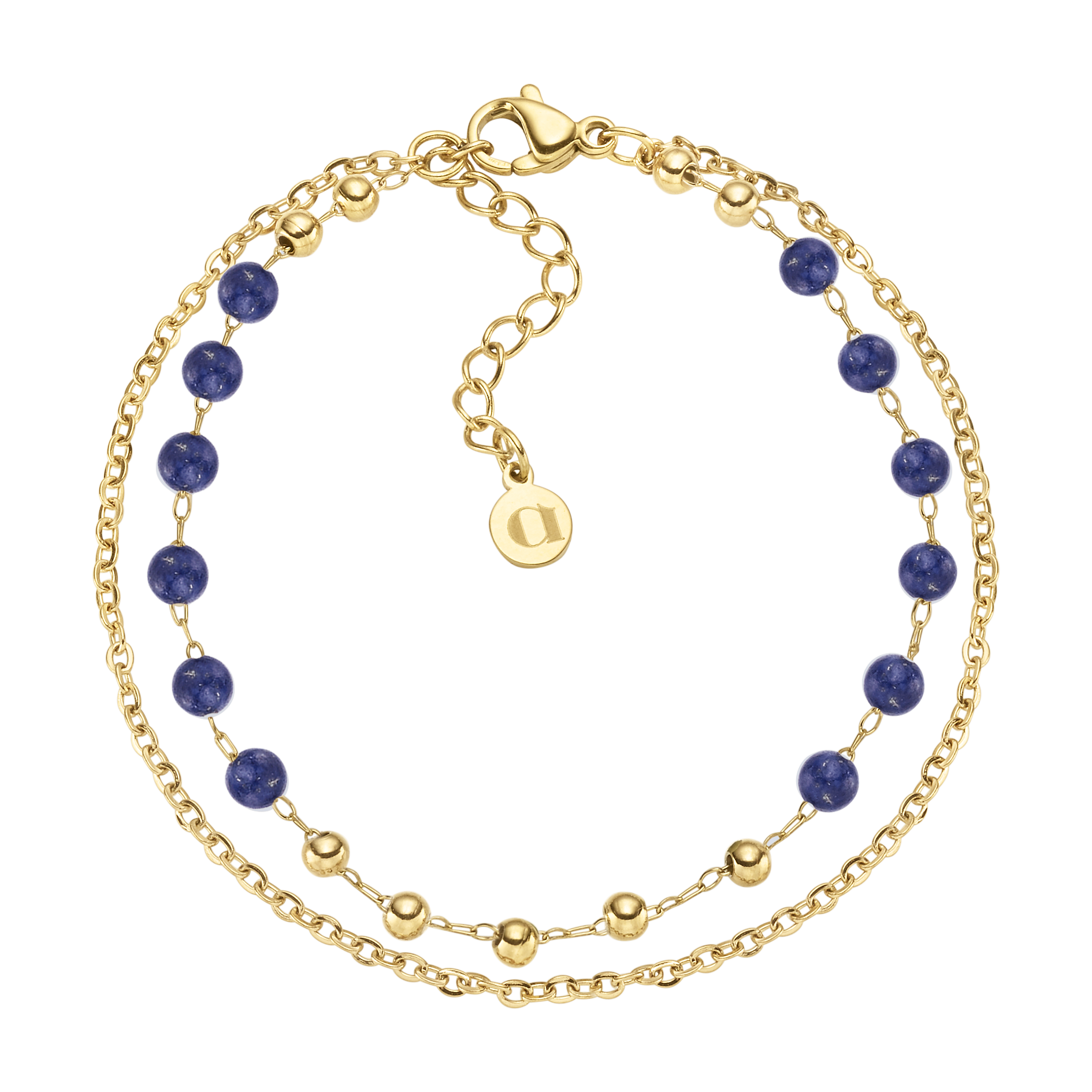 Elegant Bali Armbånd med Blå Sten i Forgyldt Stål