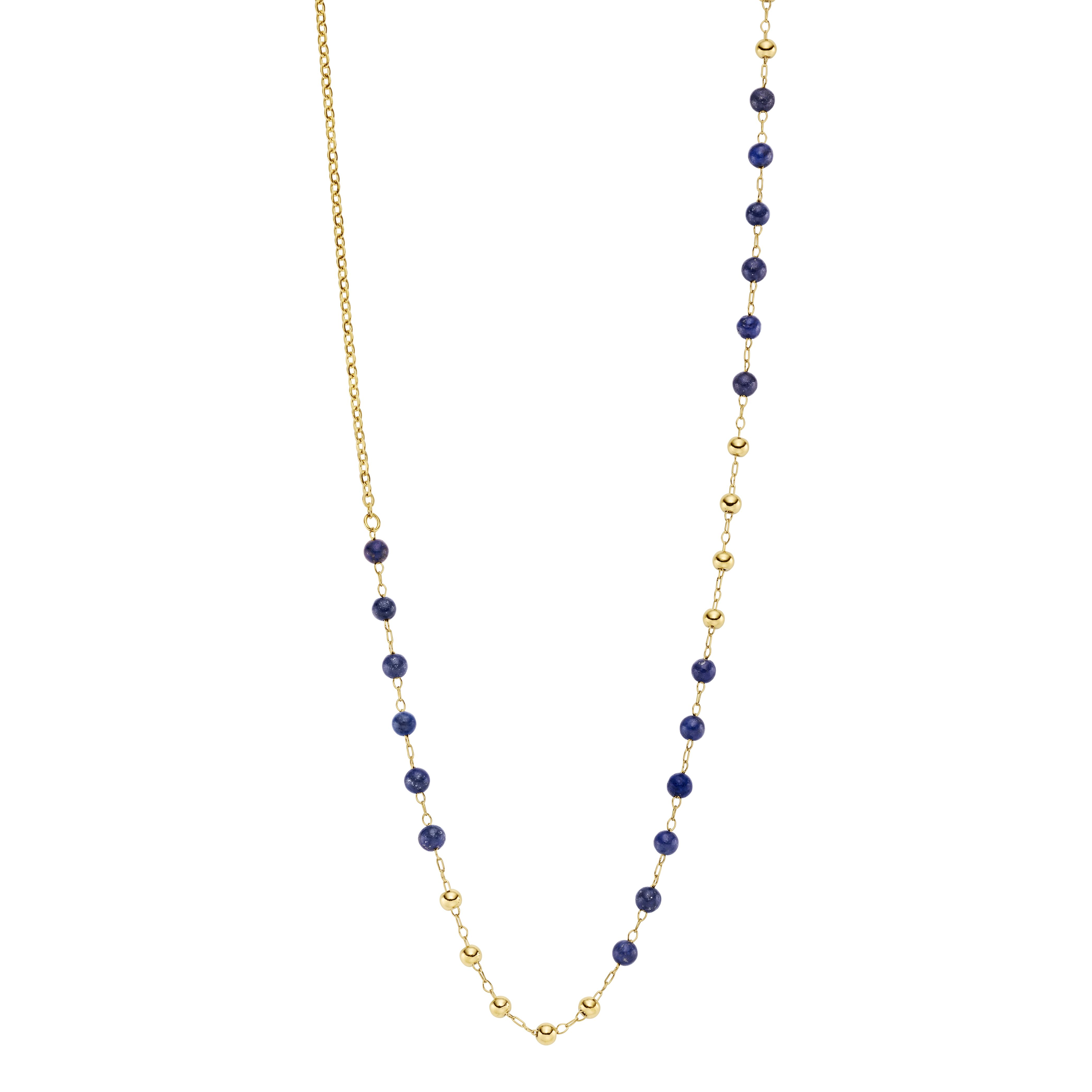 Elegant BALI Halskæde i Forgyldt Stål med Blå Sten