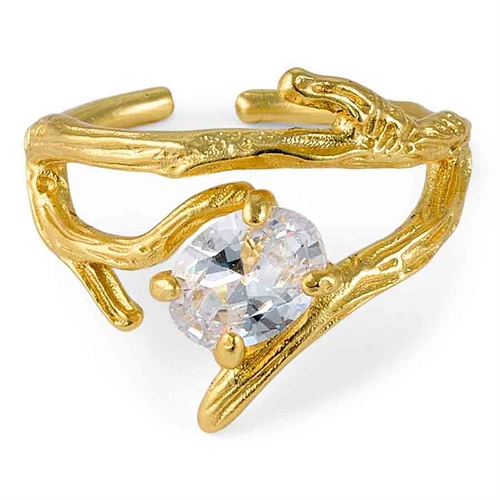 Forgyldt 14k Sølv Ring med CZ Sten - Justerbar Elegance