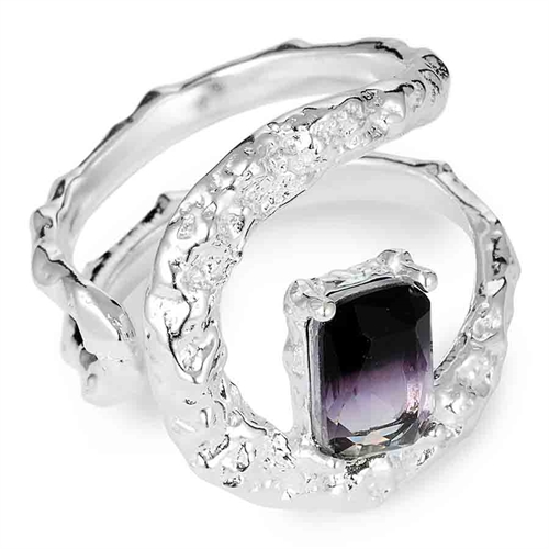 Leda Ring med Sort CZ Sten i Sterling 925 - Justerbar