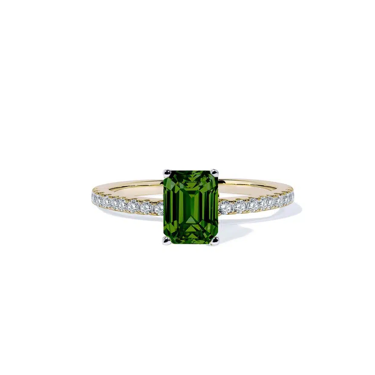 Oxford Grøn Radiant Solitaire Ring i Forgyldt Sølv