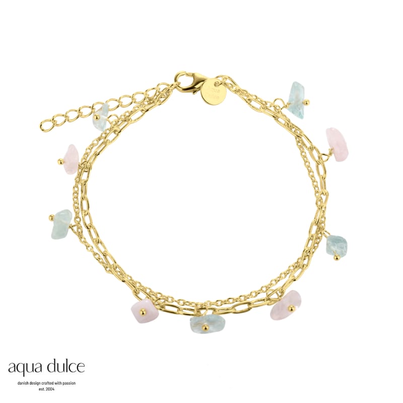 Nugget Armbånd med Rosa Quartz & Aquamarin - Udsalg!