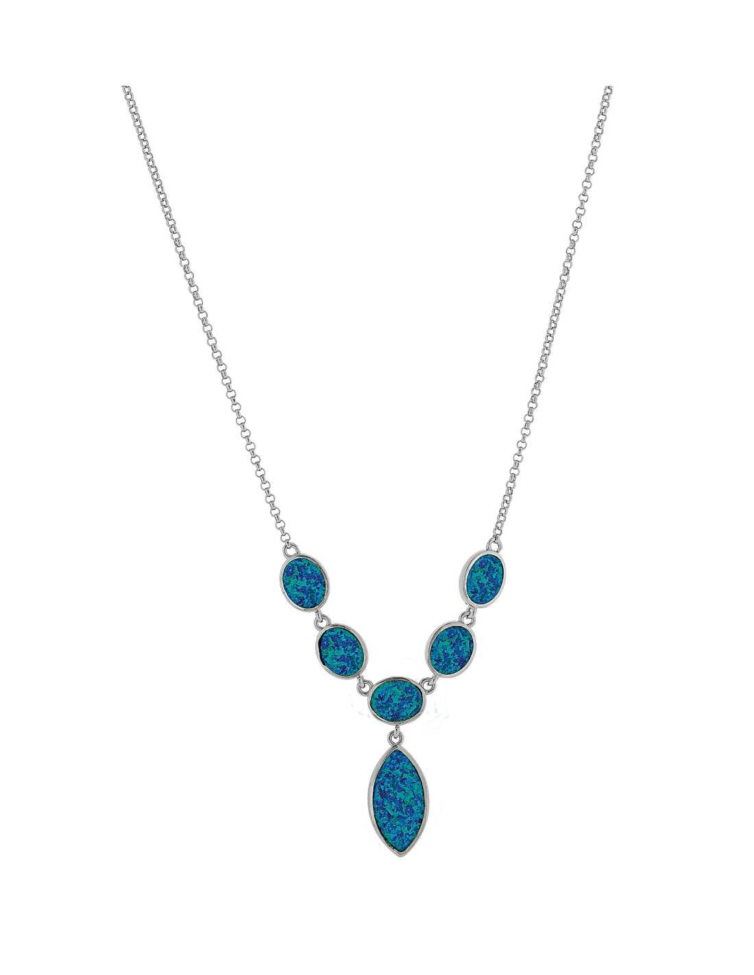 Athena - Blå Opal Halskæde i 925 Sterling Sølv
