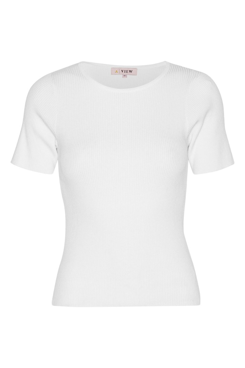 A-view – T-shirt med ribstrik – Kortærmet – Hvid