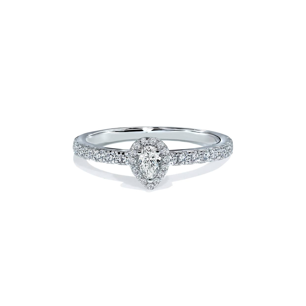 Venedig Pæreformet Halo Diamant Forlovelsesring i Hvidguld