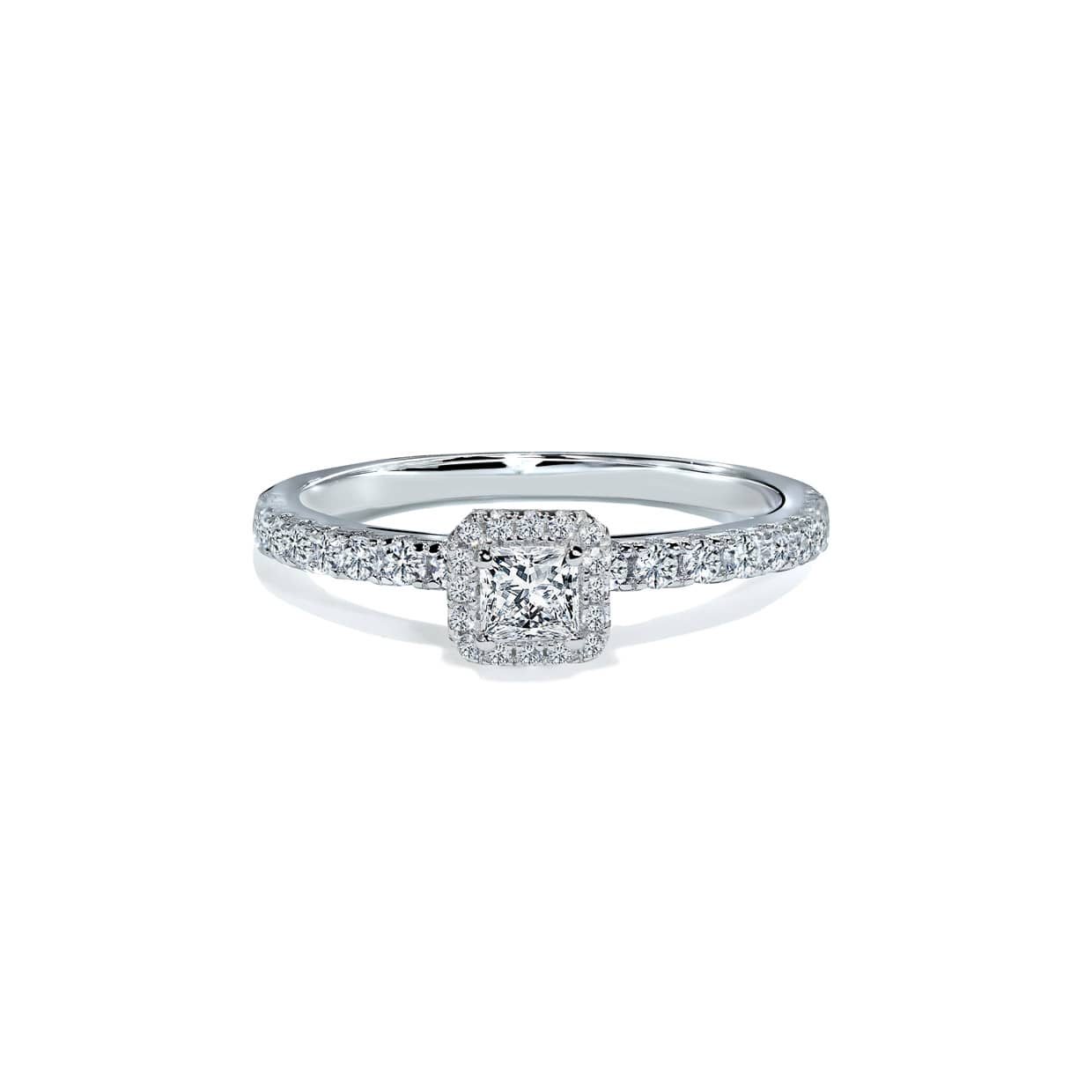 Torino Firkantet Diamanthalo Forlovelsesring i Hvidguld