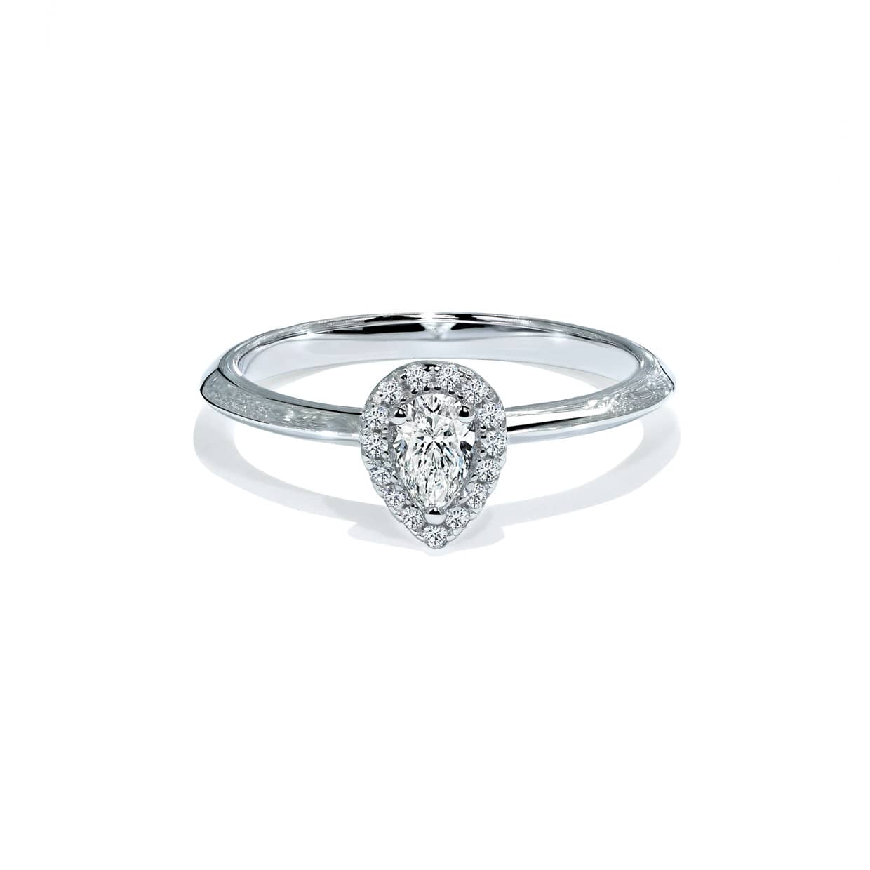 Oxford Sølv Halo Pæresleben Solitaire Ring - Gaveidéer