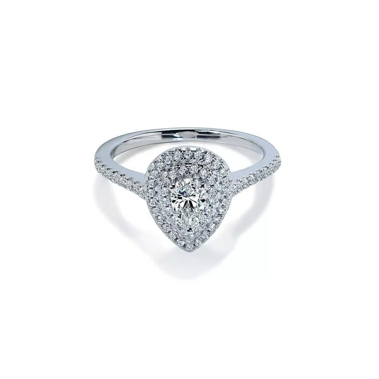 Loving Dobbelt Diamant Halo Forlovelsesring med Safir